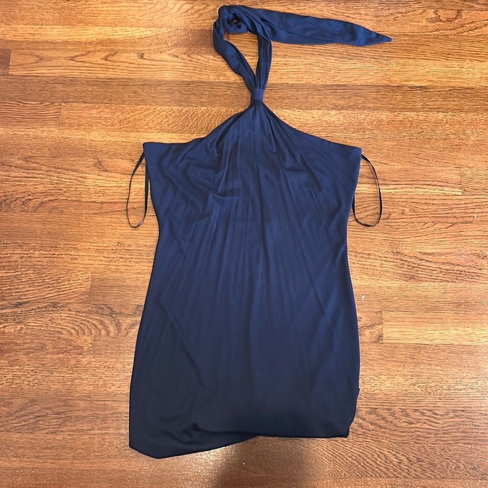 Sage Open Back Tie Navy Mini Dress
